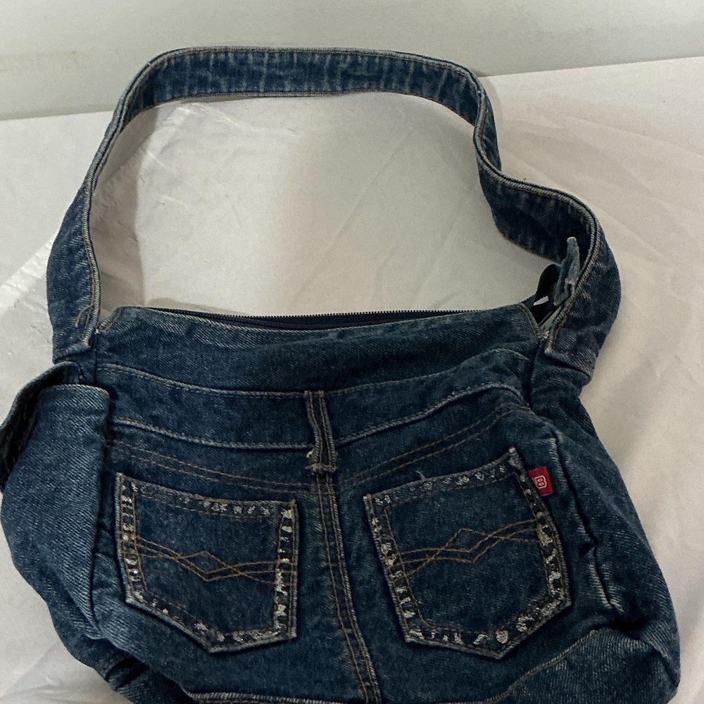 Y2K Denim Jean Pocket Shoulder Bag Upcycled Style Hobo Purse
